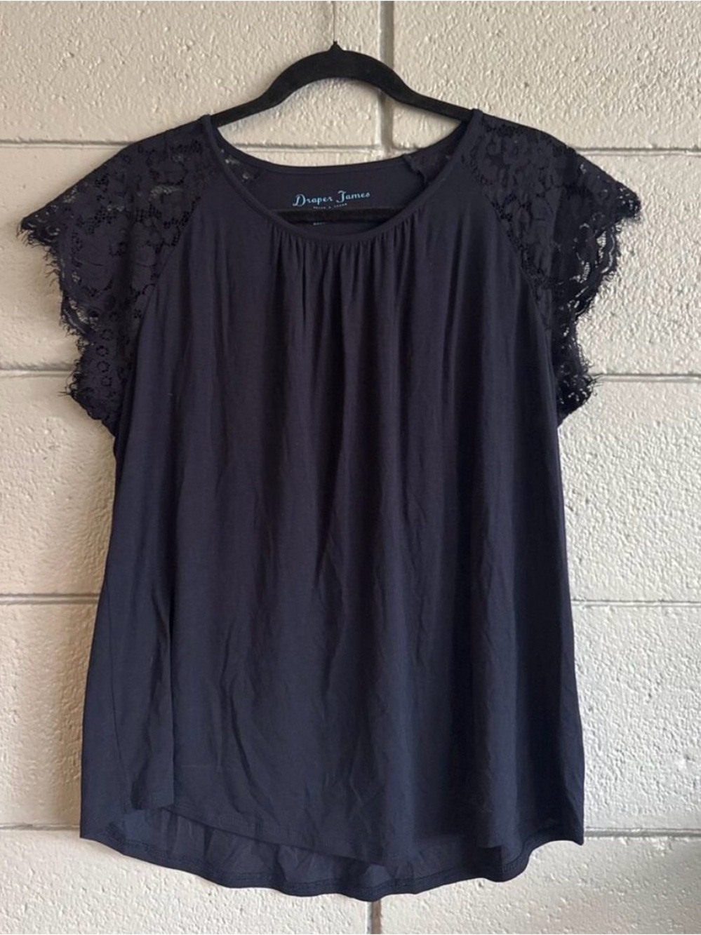 Draper James Navy Blue Lace Sleeve Top